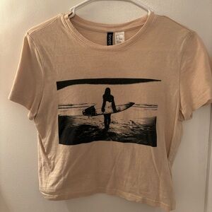 Beige Graphic Crop Tee